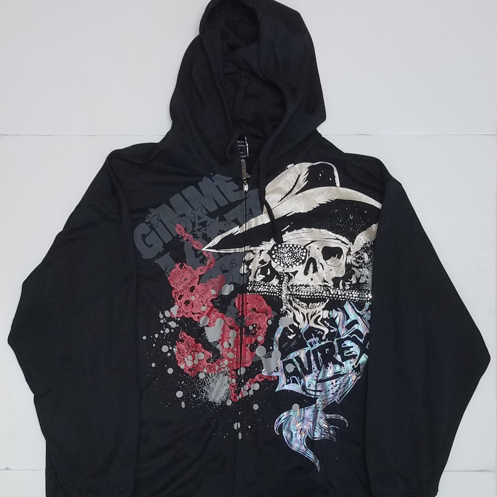 AVIREX Hoodie Sweatshirt Sz XXL Black Skull